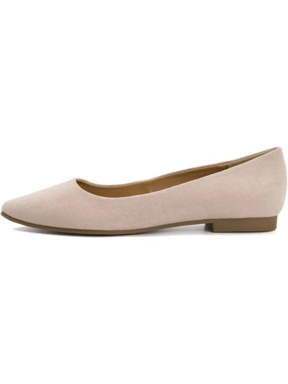 FUNKYMONKEY Women's Nude Faux Leather Pointed Toe Slip On Ballet Low Heel Flats
